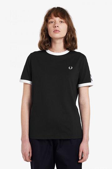 Koszulki Fred Perry Taped Ringer Damskie Czarne | PL 2048JPQJ